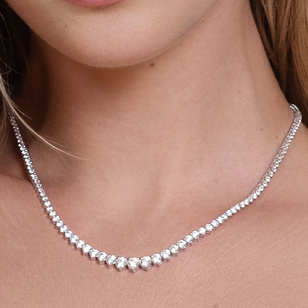 Diamond Necklace 15 ct tw Round 14K White Gold 16\" U7BOTwg6 Diamond Necklace 15 ct tw Round 14K White Gold 16\" U7BOTwg6