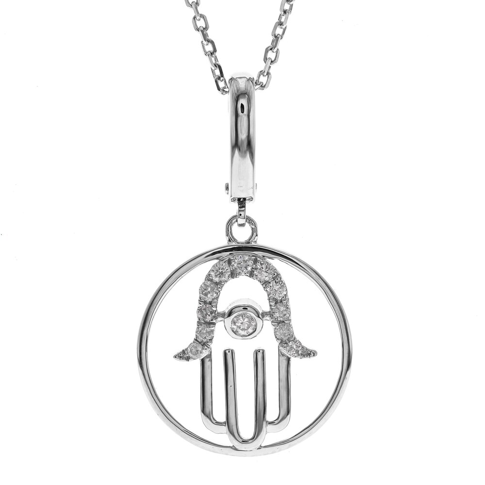 Diamond Hamsa Pendant Necklace 1/10 ct tw Round 14K White Gold 18" U7P3TxEQ Diamond Hamsa Pendant Necklace 1/10 ct tw Round 14K White Gold 18" U7P3TxEQ