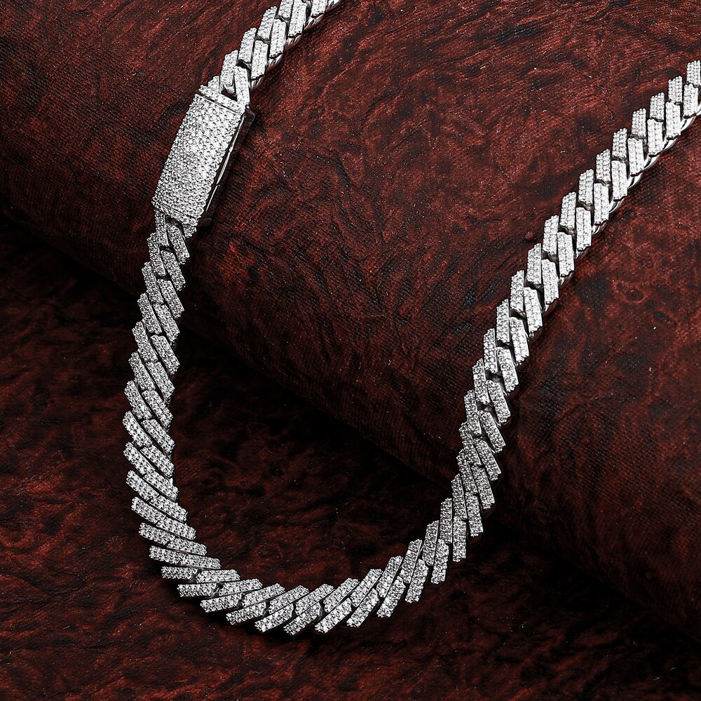 Men\'s Diamond Cuban Link Chain 19 ct tw Round Necklace 10K White Gold 22\" UELj1N6a Men\'s Diamond Cuban Link Chain 19 ct tw Round Necklace 10K White Gold 22\" UELj1N6a