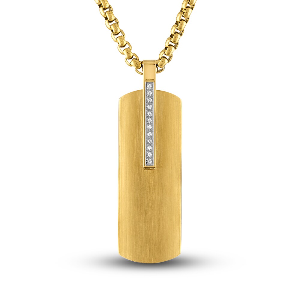 Dog Tag Necklace 1/20 ct tw Ion-Plated Stainless Steel 22" UNBvGJLQ