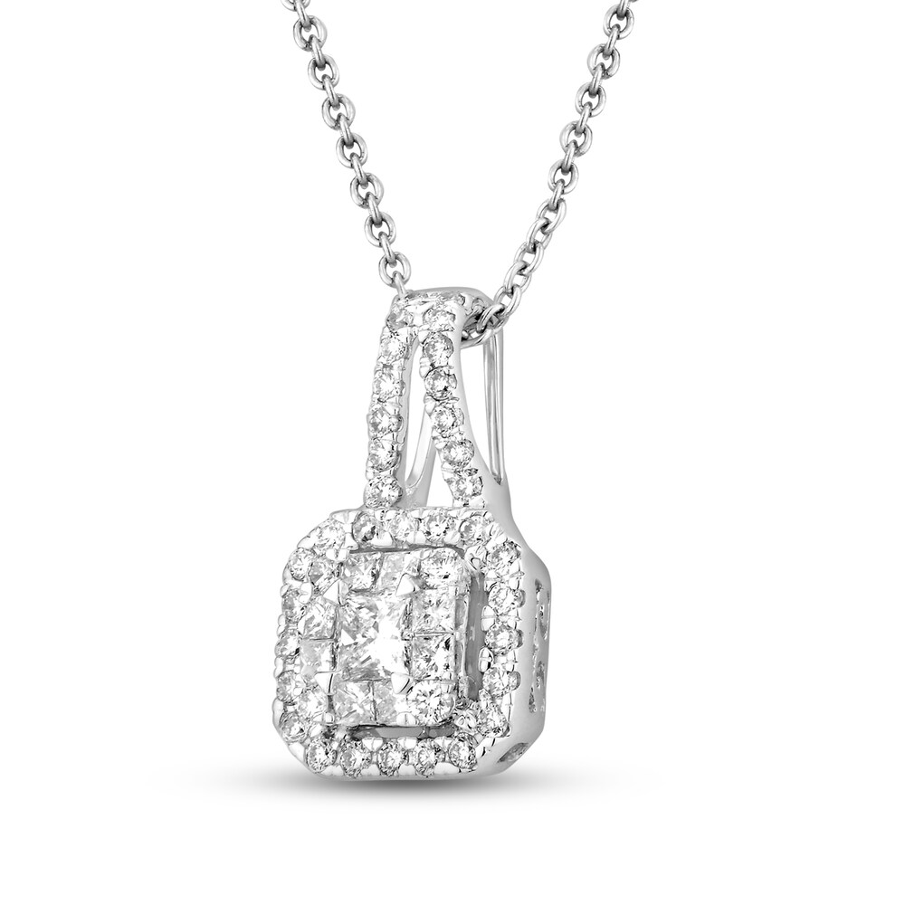 Diamond Pendant Necklace 1/2 ct tw Princess/Round 10K White Gold UkUpTQkw Diamond Pendant Necklace 1/2 ct tw Princess/Round 10K White Gold UkUpTQkw
