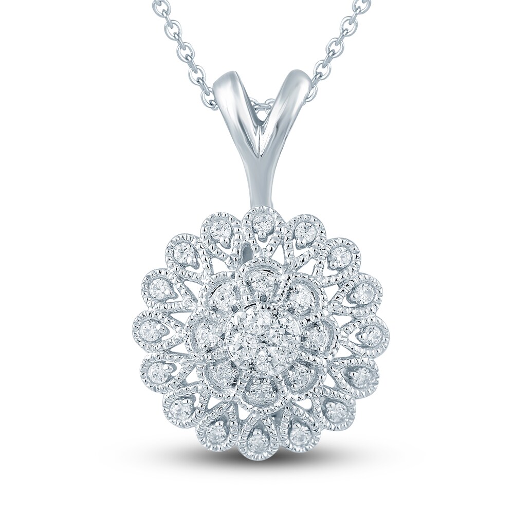 Diamond Floral Pendant Necklace 1/4 ct tw Round 10K White Gold VAdhgH9R Diamond Floral Pendant Necklace 1/4 ct tw Round 10K White Gold VAdhgH9R