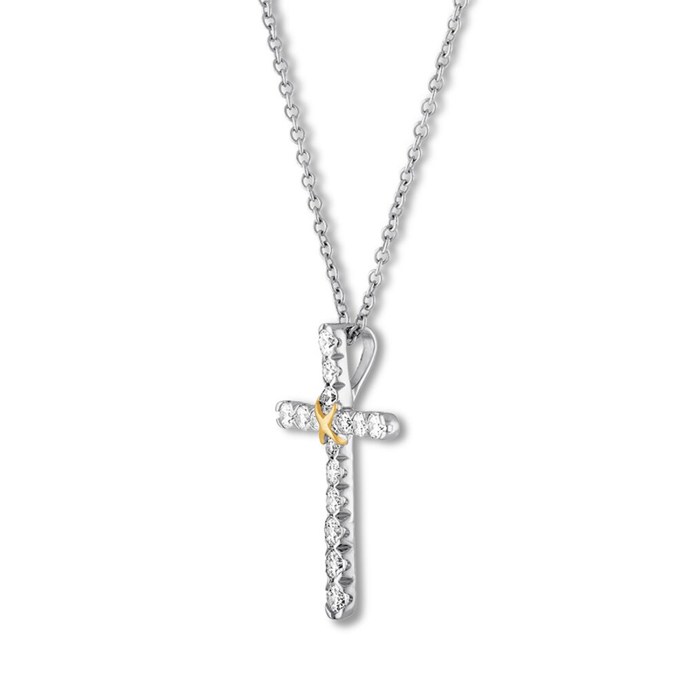 Diamond Cross Necklace 1/2 ct tw Round-cut 14K Two-Tone Gold VcxUJ7T9 Diamond Cross Necklace 1/2 ct tw Round-cut 14K Two-Tone Gold VcxUJ7T9