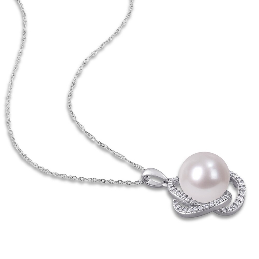 Cultured Pearl & Diamond Necklace 1/4 ct tw 14K White Gold VooNUFLa Cultured Pearl & Diamond Necklace 1/4 ct tw 14K White Gold VooNUFLa