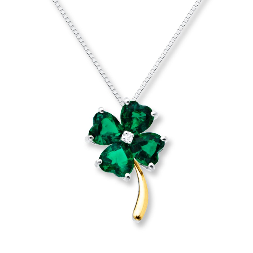 Clover Necklace Lab-Created Emerald Sterling Silver/10K Gold VuU23ll0 Clover Necklace Lab-Created Emerald Sterling Silver/10K Gold VuU23ll0
