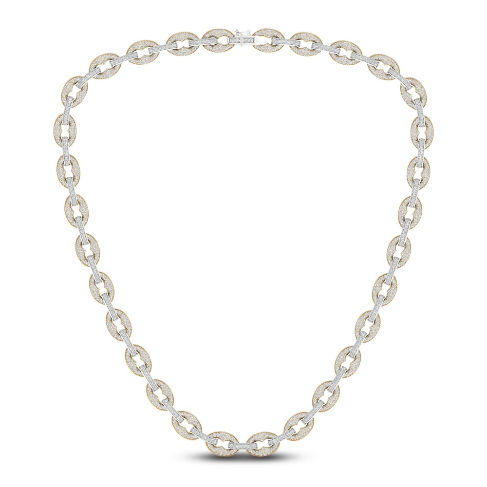 Men's Lab-Created Diamond Chain Necklace 12 ct tw Round 14K Two-Tone Gold WItUYMHo