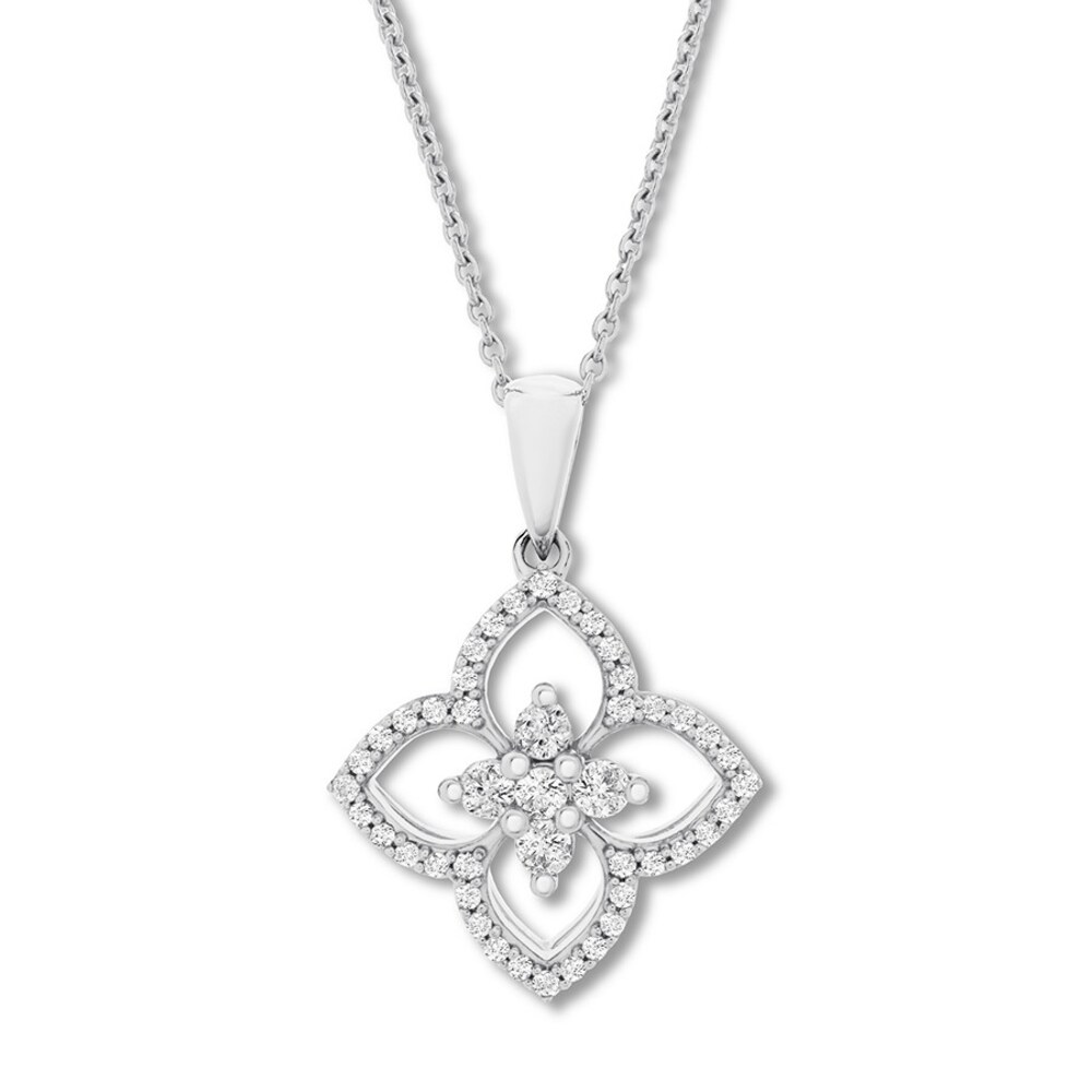 Diamond Flower Necklace 1/4 carat tw Round 10K White Gold WOIdg9rN