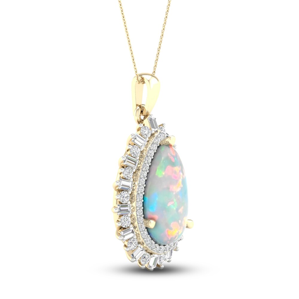 Natural Opal Pendant Necklace 1/2 ct tw Diamonds 10K Yellow Gold 18\" XYrJ8VS4 Natural Opal Pendant Necklace 1/2 ct tw Diamonds 10K Yellow Gold 18\" XYrJ8VS4