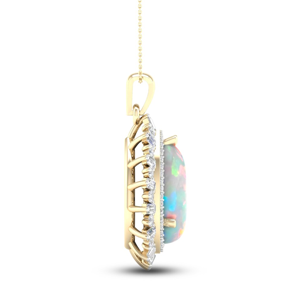 Natural Opal Pendant Necklace 1/2 ct tw Diamonds 10K Yellow Gold 18\" XYrJ8VS4 Natural Opal Pendant Necklace 1/2 ct tw Diamonds 10K Yellow Gold 18\" XYrJ8VS4