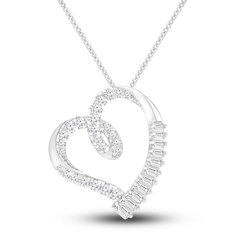Diamond Heart Pendant Necklace 1/4 ct tw Round/Baguette 10K White Gold 19" XgpZEcMA Diamond Heart Pendant Necklace 1/4 ct tw Round/Baguette 10K White Gold 19" XgpZEcMA
