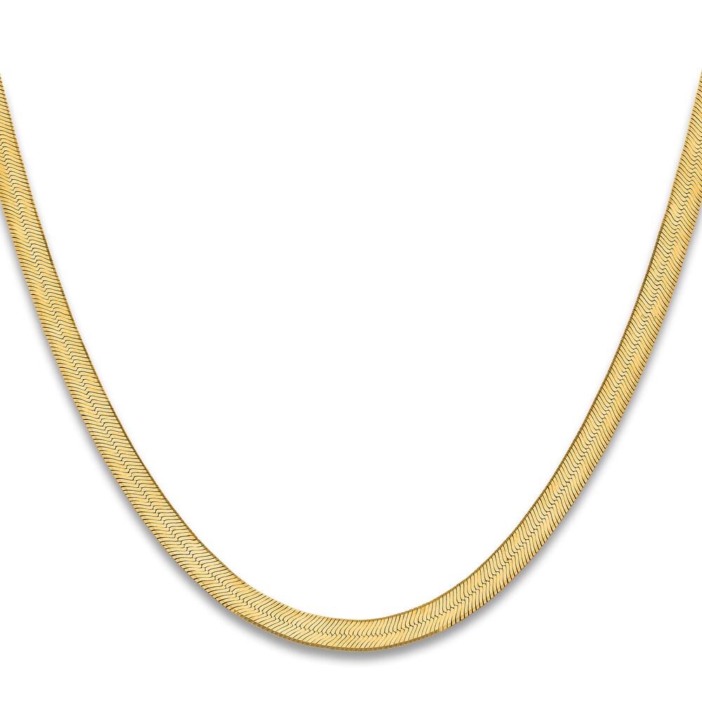 Herringbone Chain Necklace 14K Yellow Gold 18\" 6.5mm XiSgpTHx