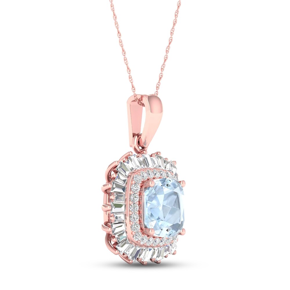 Aquamarine 1/3 ct tw Round/Baguette 10K Rose Gold Pendant YUXflO66 Aquamarine 1/3 ct tw Round/Baguette 10K Rose Gold Pendant YUXflO66