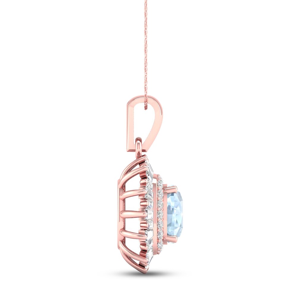Aquamarine 1/3 ct tw Round/Baguette 10K Rose Gold Pendant YUXflO66 Aquamarine 1/3 ct tw Round/Baguette 10K Rose Gold Pendant YUXflO66