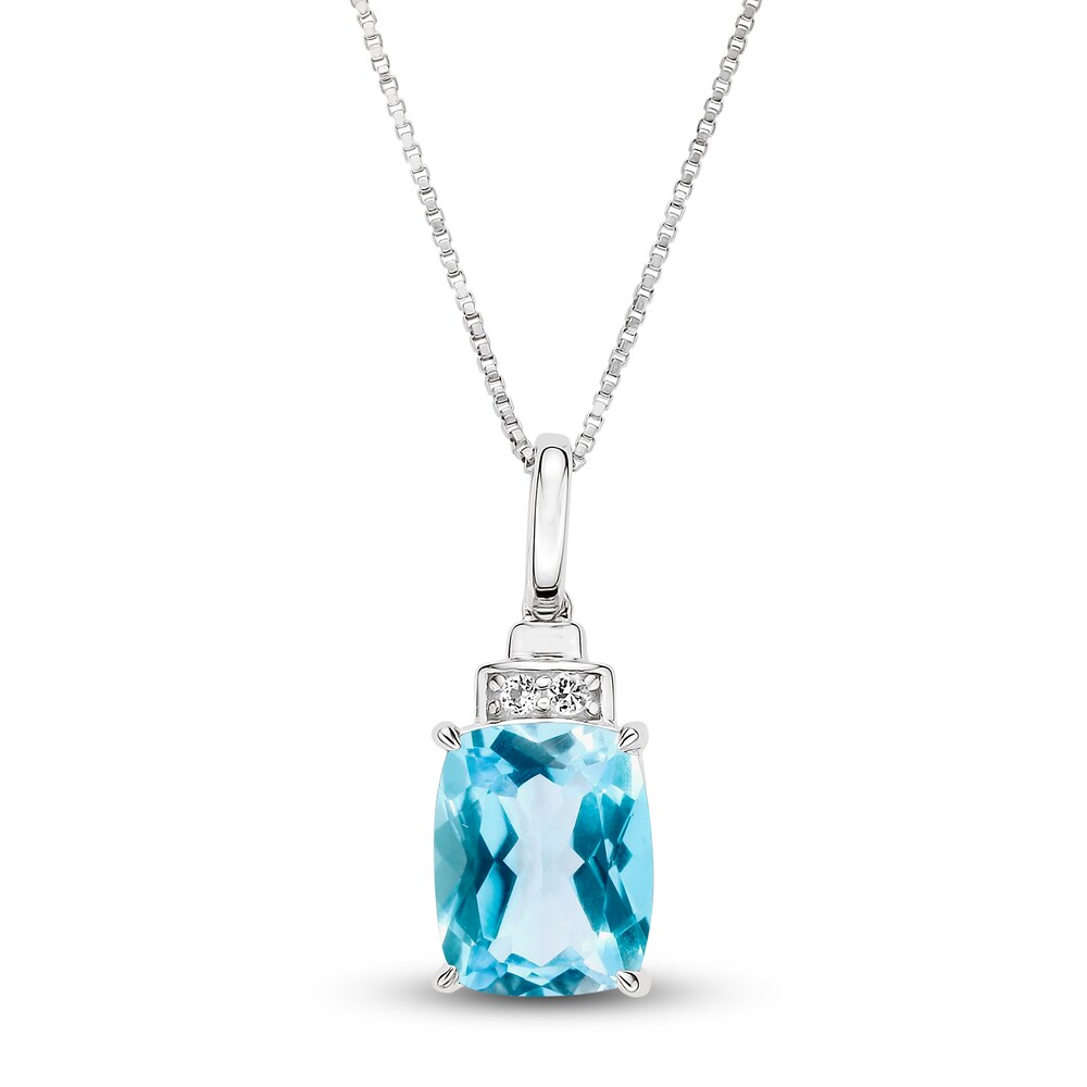 Natural Blue Topaz & Lab-Created White Sapphire Pendant Necklace 10K White Gold 18" YVqWBkn7 Natural Blue Topaz & Lab-Created White Sapphire Pendant Necklace 10K White Gold 18" YVqWBkn7