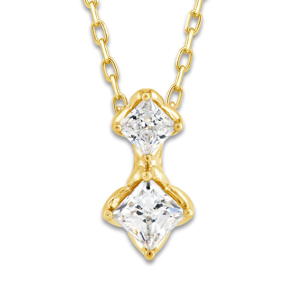 Diamond 2-Stone Necklace 3/8 ct tw Princess/Round 10K Yellow Gold YxEmRDGO Diamond 2-Stone Necklace 3/8 ct tw Princess/Round 10K Yellow Gold YxEmRDGO