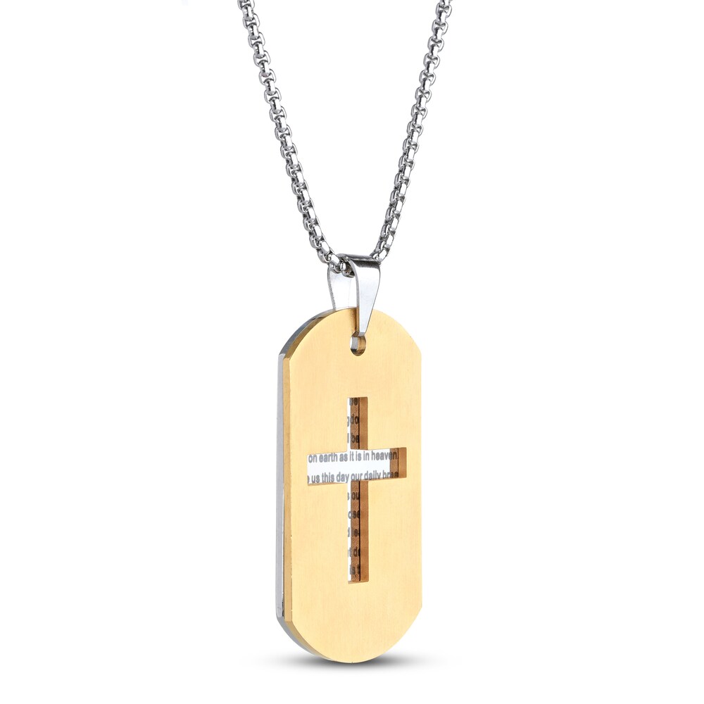 Cross Necklace Yellow Ion-Plated Stainless Steel 24\" a9tecA7J Cross Necklace Yellow Ion-Plated Stainless Steel 24\" a9tecA7J