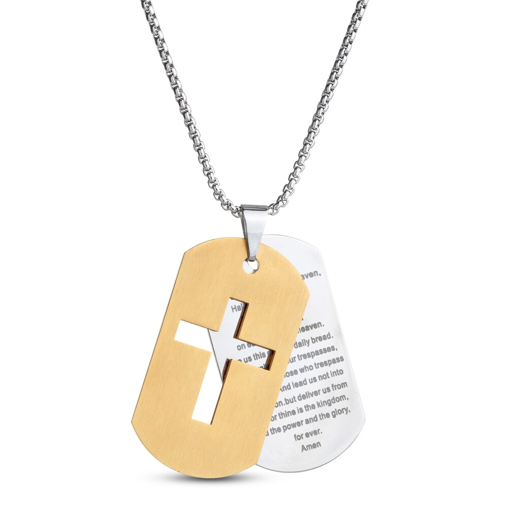 Cross Necklace Yellow Ion-Plated Stainless Steel 24\" a9tecA7J Cross Necklace Yellow Ion-Plated Stainless Steel 24\" a9tecA7J
