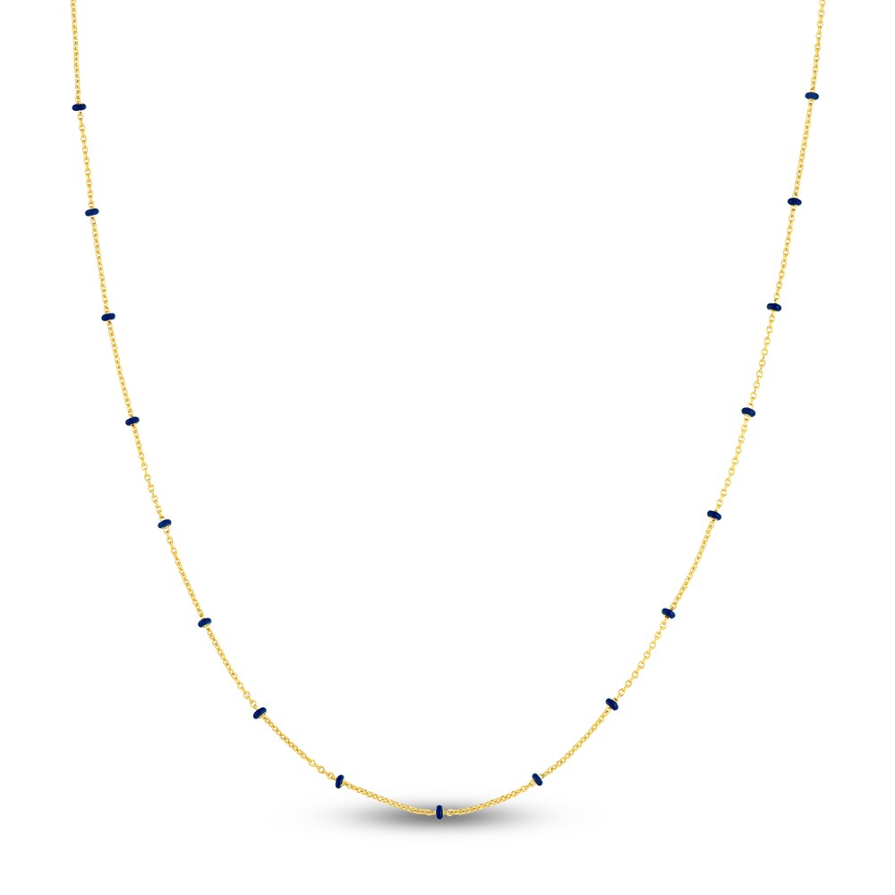 Station Necklace Navy Blue Enamel 14K Yellow Gold 18" adYACRfU Station Necklace Navy Blue Enamel 14K Yellow Gold 18" adYACRfU