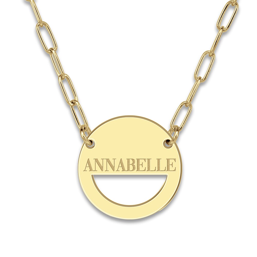 Engravable High-Polish Circle Necklace Yellow Gold-Plated Sterling Silver 18" 19mm aioHApG9 Engravable High-Polish Circle Necklace Yellow Gold-Plated Sterling Silver 18" 19mm aioHApG9