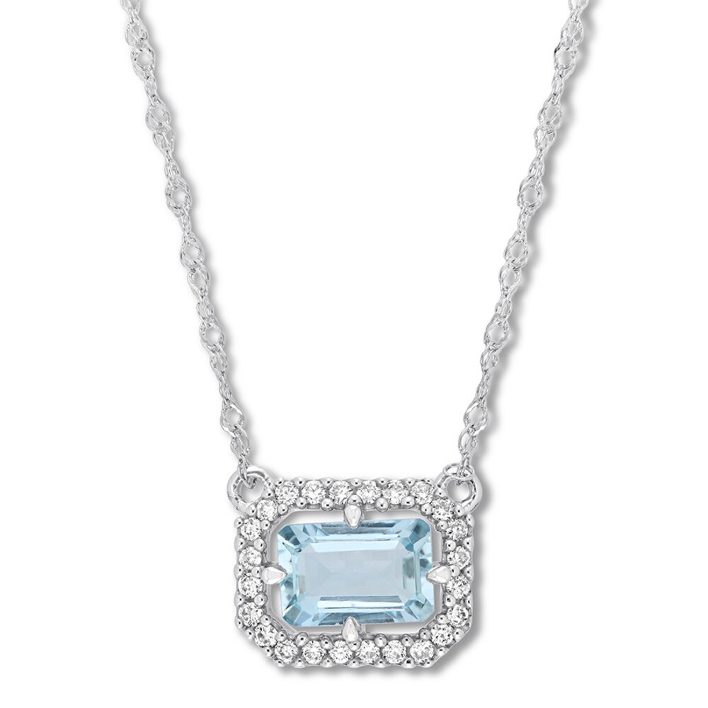 Aquamarine Necklace 1/10 ct tw Diamonds 14K White Gold ajiYuDGB Aquamarine Necklace 1/10 ct tw Diamonds 14K White Gold ajiYuDGB