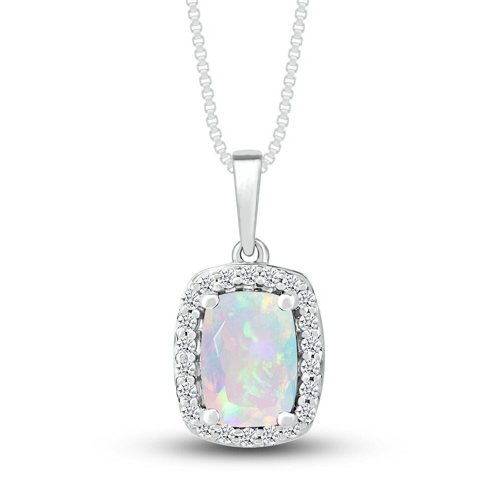 Lab-Created Sapphire & Natural Opal Necklace Sterling Silver c0d1SZPn