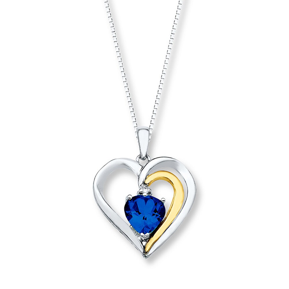Heart Necklace Lab-Created Sapphire Sterling Silver/10K Gold c3dK8s34 Heart Necklace Lab-Created Sapphire Sterling Silver/10K Gold c3dK8s34