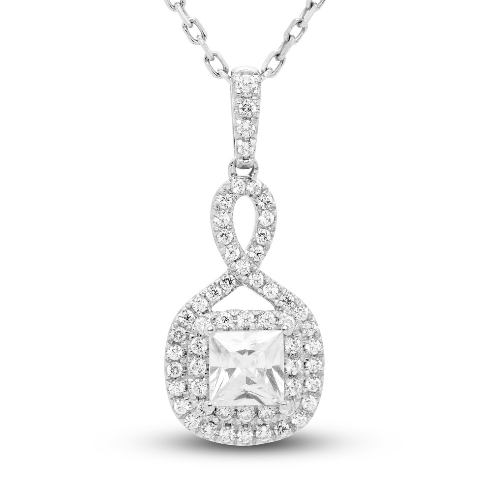 Diamond Halo Pendant Necklace 1/2 ct tw Princess/Round 14K White Gold cV6l26jn Diamond Halo Pendant Necklace 1/2 ct tw Princess/Round 14K White Gold cV6l26jn