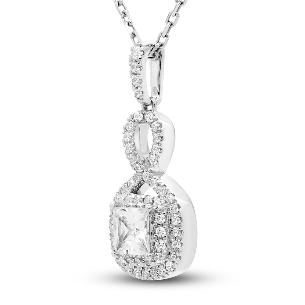Diamond Halo Pendant Necklace 1/2 ct tw Princess/Round 14K White Gold cV6l26jn Diamond Halo Pendant Necklace 1/2 ct tw Princess/Round 14K White Gold cV6l26jn