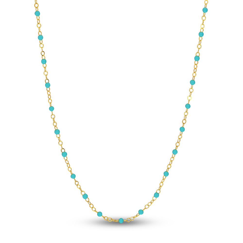 Station Necklace Turquoise Enamel 14K Yellow Gold 18" ctvTqbPc