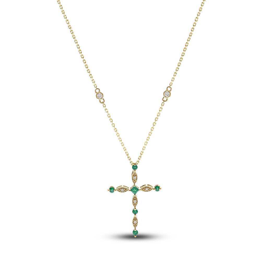 Natural Emerald Cross Pendant Necklace 1/15 ct tw Diamonds 14K Yellow Gold 18" cxxTtTtC Natural Emerald Cross Pendant Necklace 1/15 ct tw Diamonds 14K Yellow Gold 18" cxxTtTtC