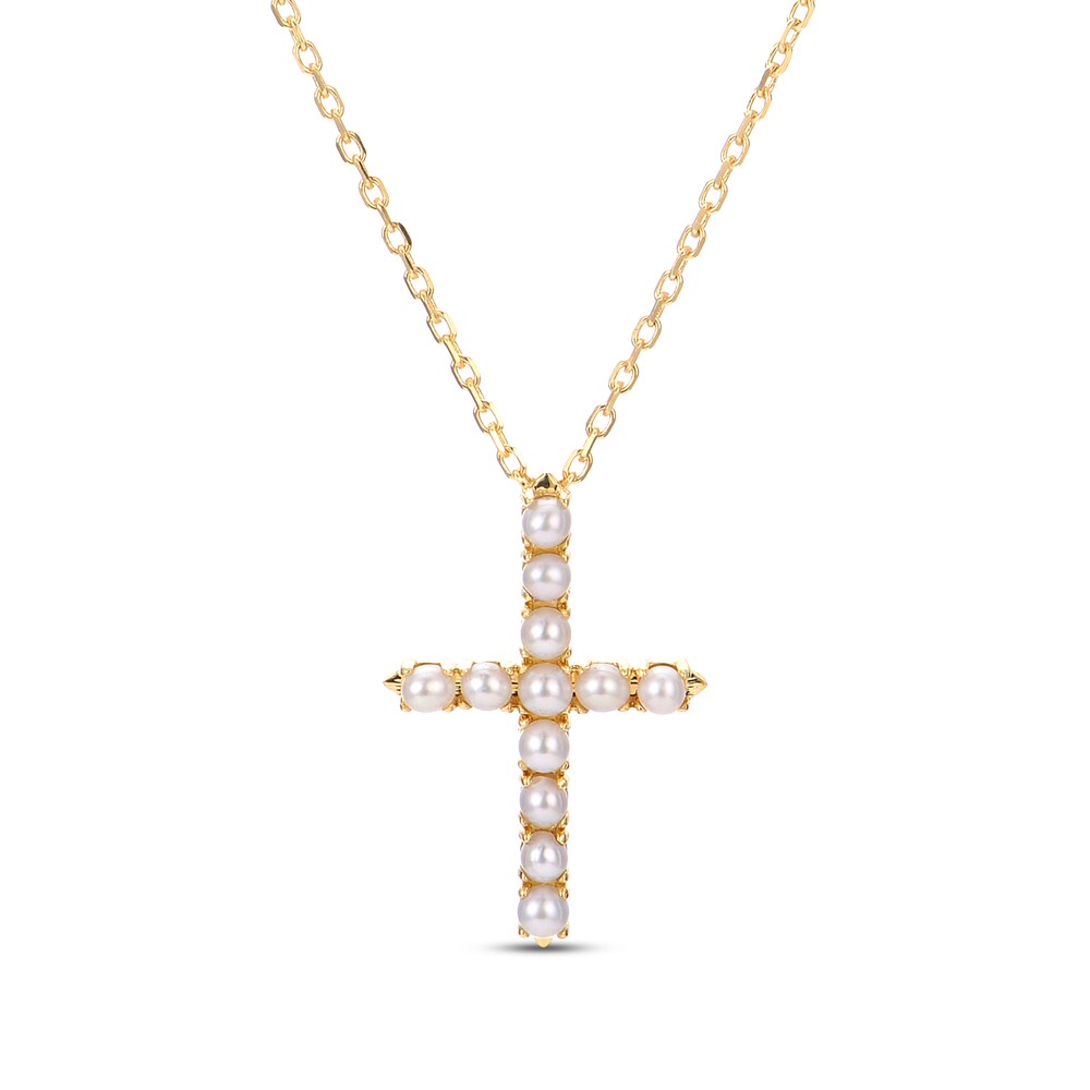 Cultured Freshwater Pearl Cross Necklace 14K Yellow Gold djABkHaT