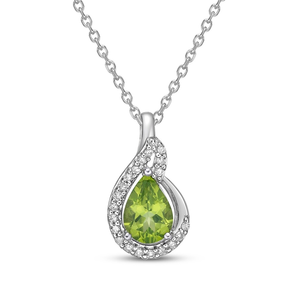 Natural Peridot Birthstone Necklace 1/10 ct tw Diamonds 14K White Gold dnxoApmh Natural Peridot Birthstone Necklace 1/10 ct tw Diamonds 14K White Gold dnxoApmh