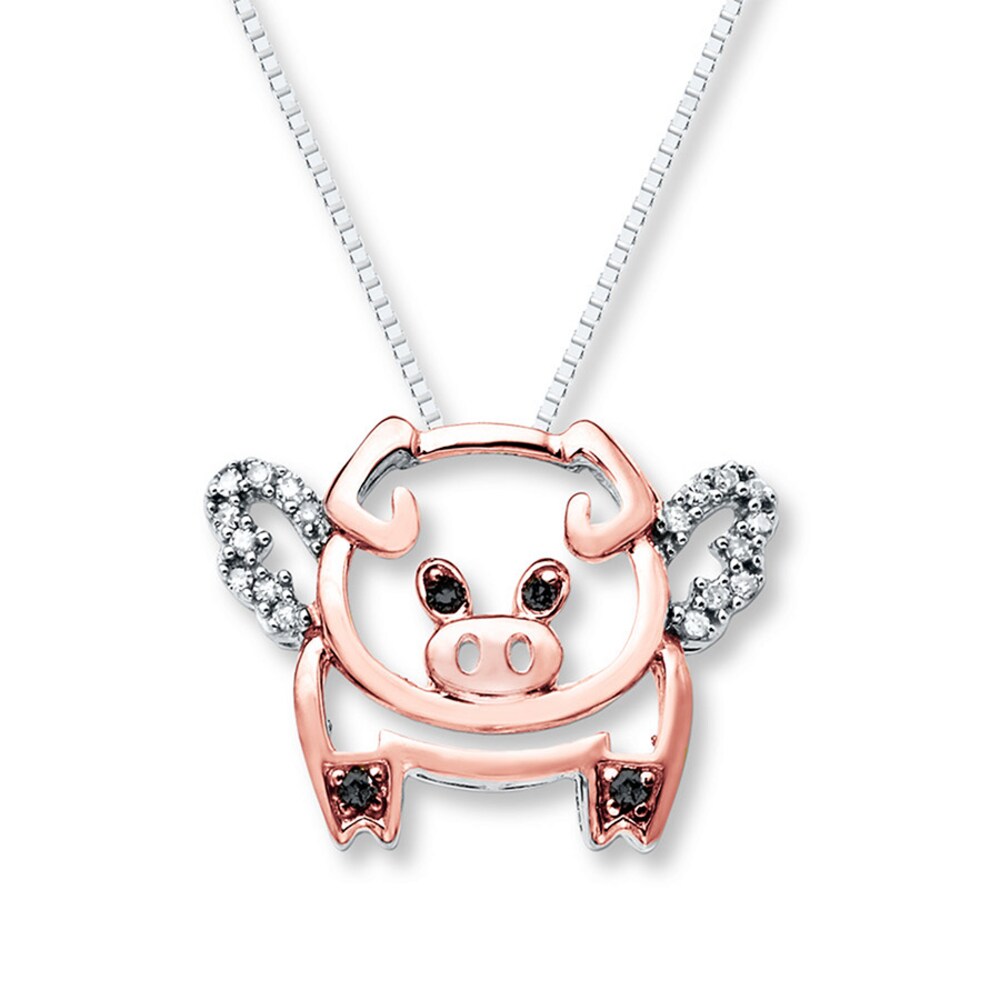 Flying Pig Necklace 1/10 cttw Diamonds Sterling Silver/10K Gold dqNbpjfj Flying Pig Necklace 1/10 cttw Diamonds Sterling Silver/10K Gold dqNbpjfj