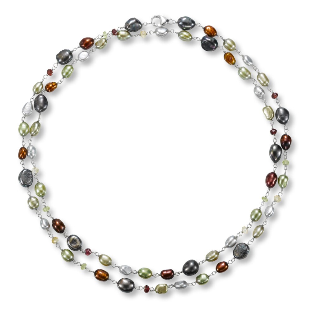 Cultured Pearl & Gemstone 37\" Necklace Sterling Silver f0GceD92 Cultured Pearl & Gemstone 37\" Necklace Sterling Silver f0GceD92