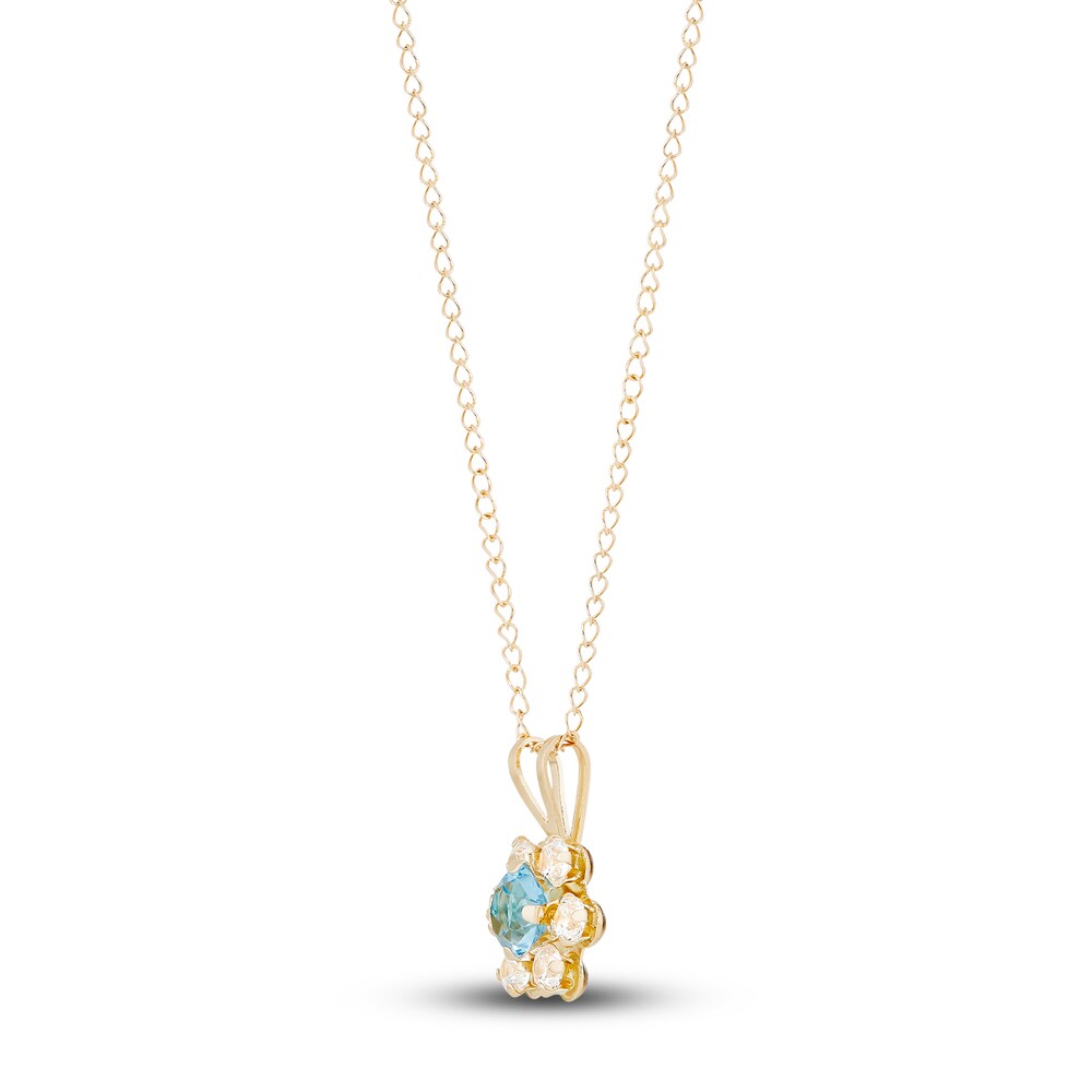 Natural White & Blue Topaz Flower Pendant Necklace 14K Yellow Gold 13\" fA8aAl3B Natural White & Blue Topaz Flower Pendant Necklace 14K Yellow Gold 13\" fA8aAl3B