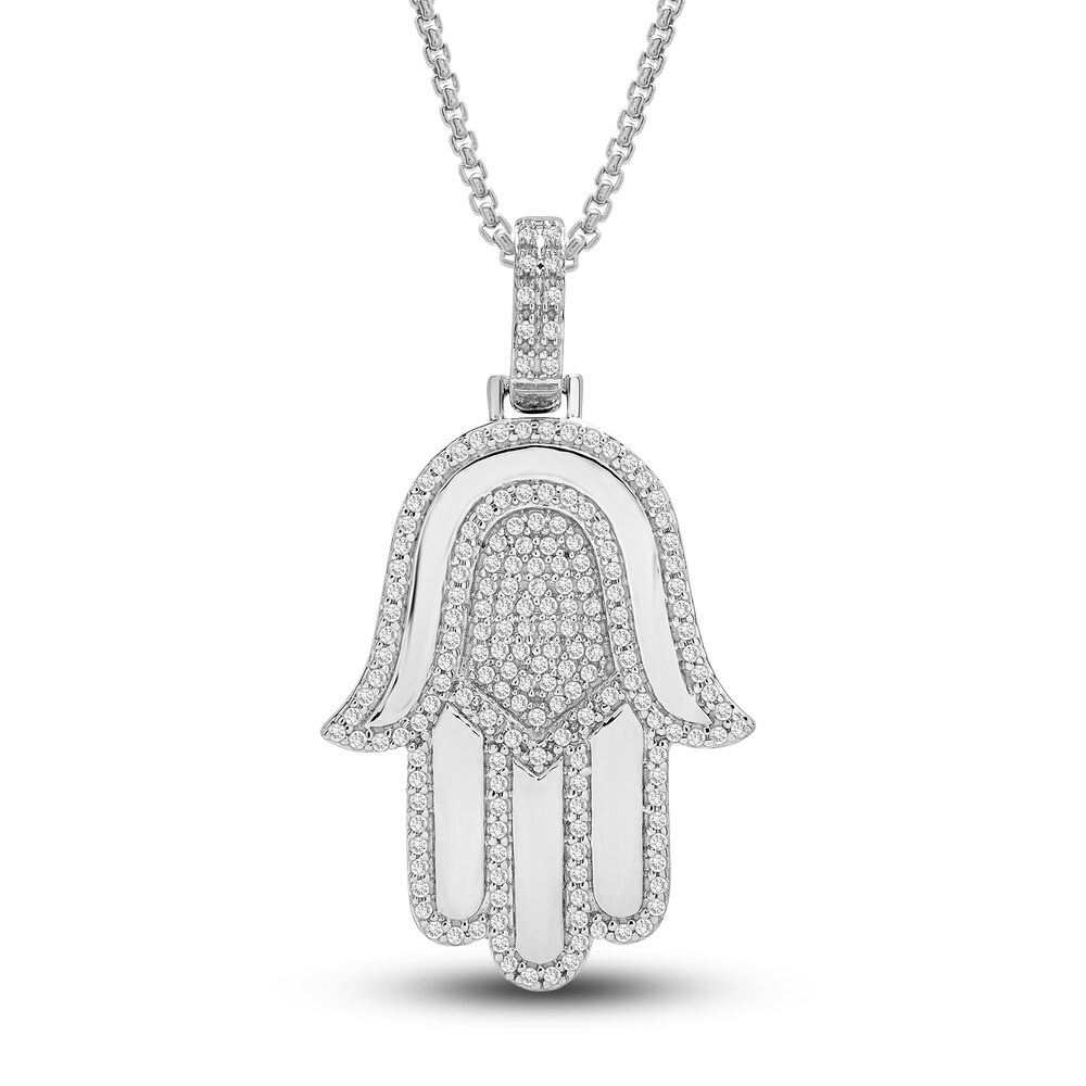 Diamond Hamsa Pendant Necklace 1/2 ct tw Round Sterling Silver 22" fTUIKmb5 Diamond Hamsa Pendant Necklace 1/2 ct tw Round Sterling Silver 22" fTUIKmb5