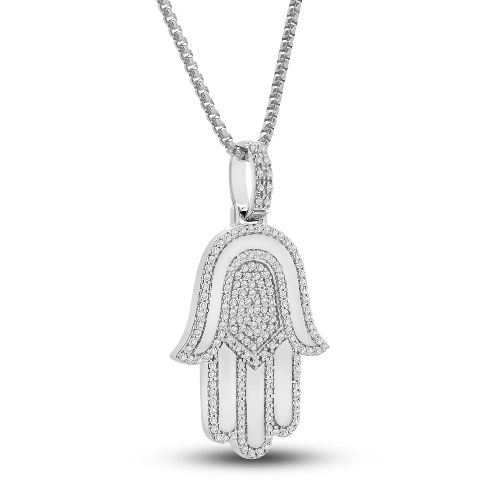 Diamond Hamsa Pendant Necklace 1/2 ct tw Round Sterling Silver 22\" fTUIKmb5 Diamond Hamsa Pendant Necklace 1/2 ct tw Round Sterling Silver 22\" fTUIKmb5