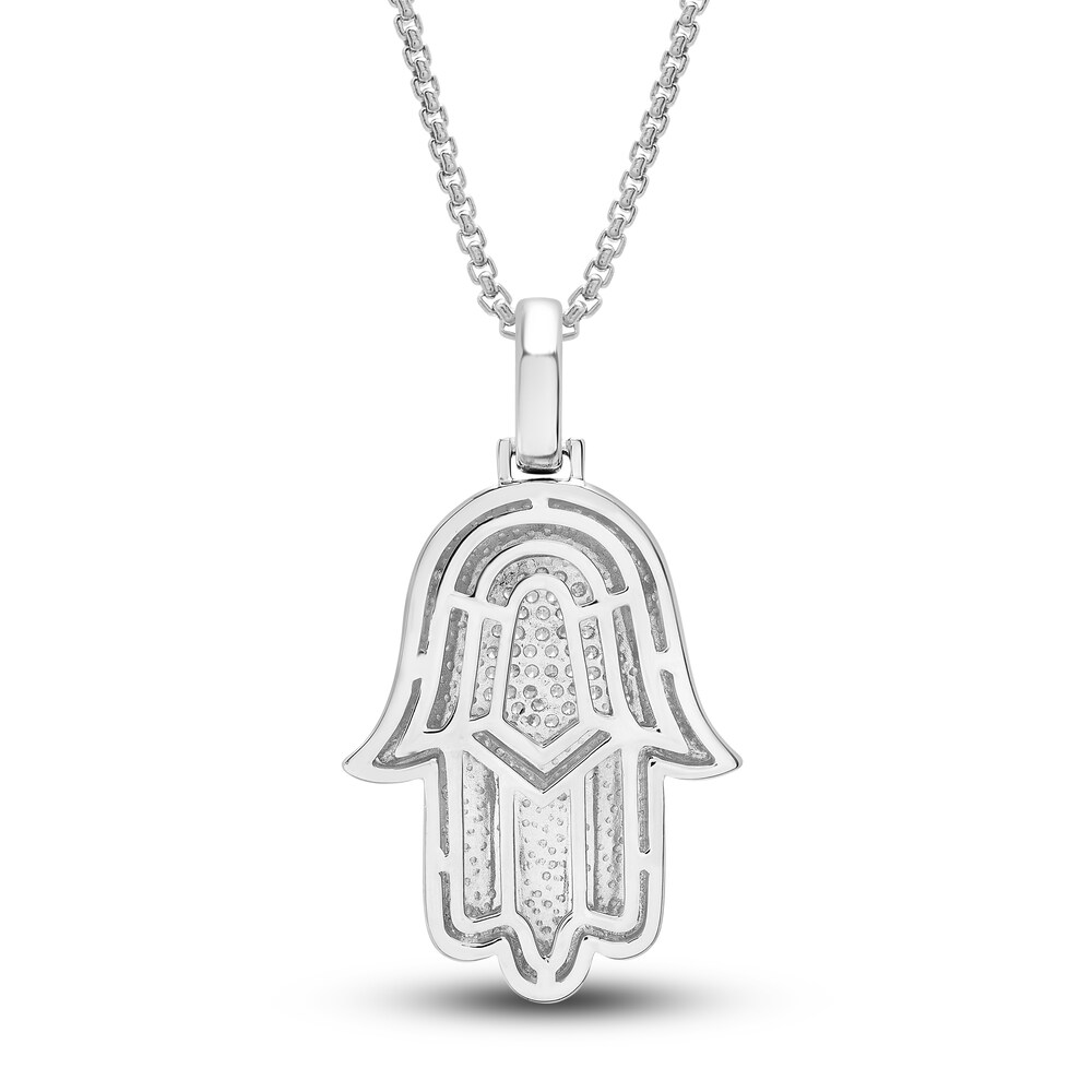 Diamond Hamsa Pendant Necklace 1/2 ct tw Round Sterling Silver 22\" fTUIKmb5 Diamond Hamsa Pendant Necklace 1/2 ct tw Round Sterling Silver 22\" fTUIKmb5
