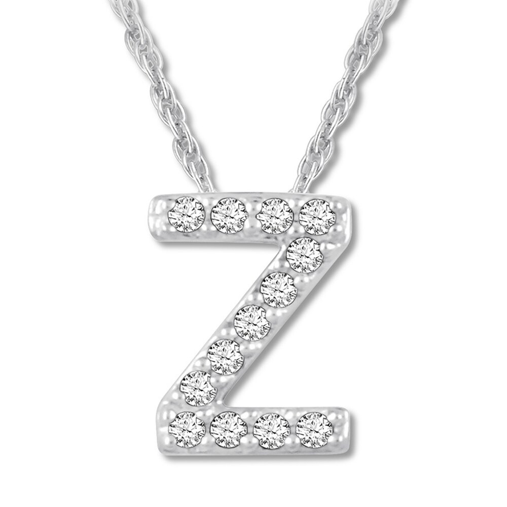 Diamond Initial Z Necklace 1/20 ct tw Round-cut 10K White Gold gEG6I4NM Diamond Initial Z Necklace 1/20 ct tw Round-cut 10K White Gold gEG6I4NM