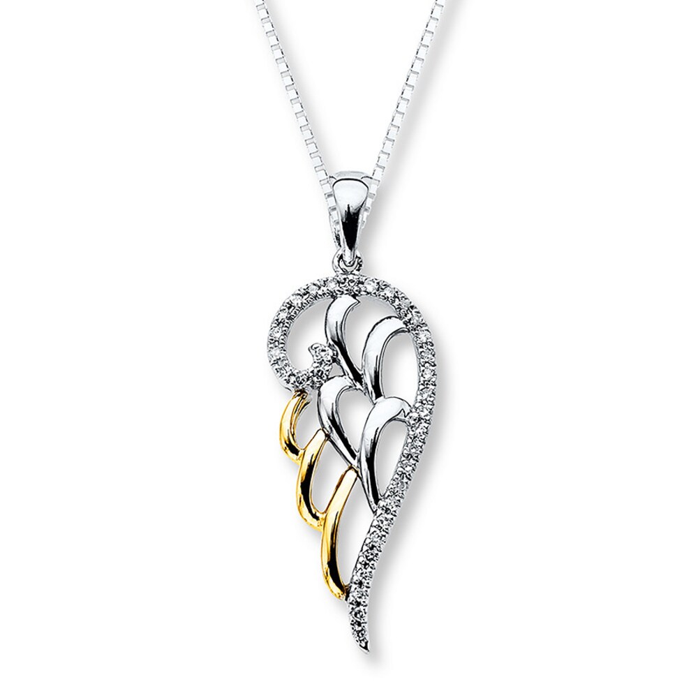Angel Wing Necklace 1/10 ct tw Diamond Sterling Silver/10K Gold gST1KyIv Angel Wing Necklace 1/10 ct tw Diamond Sterling Silver/10K Gold gST1KyIv