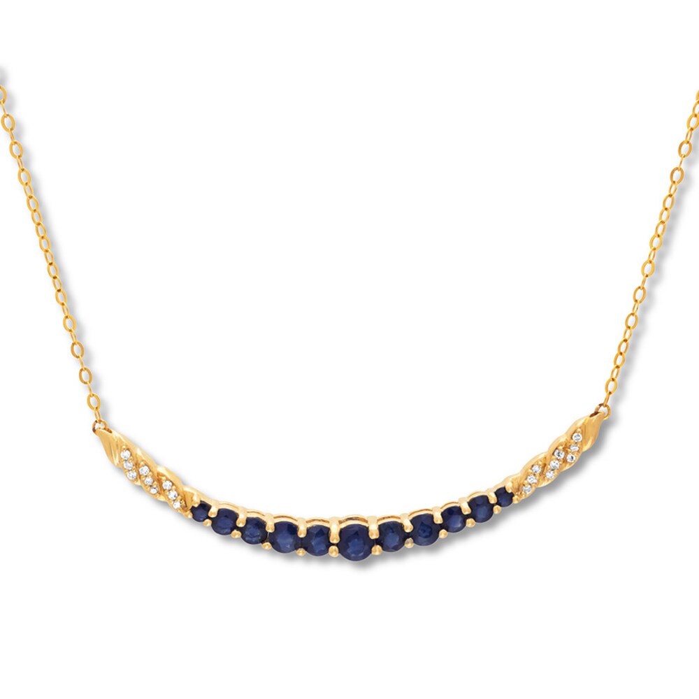 Natural Sapphire Necklace 1/20 ct tw Diamonds 10K Yellow Gold gXhSHybs Natural Sapphire Necklace 1/20 ct tw Diamonds 10K Yellow Gold gXhSHybs