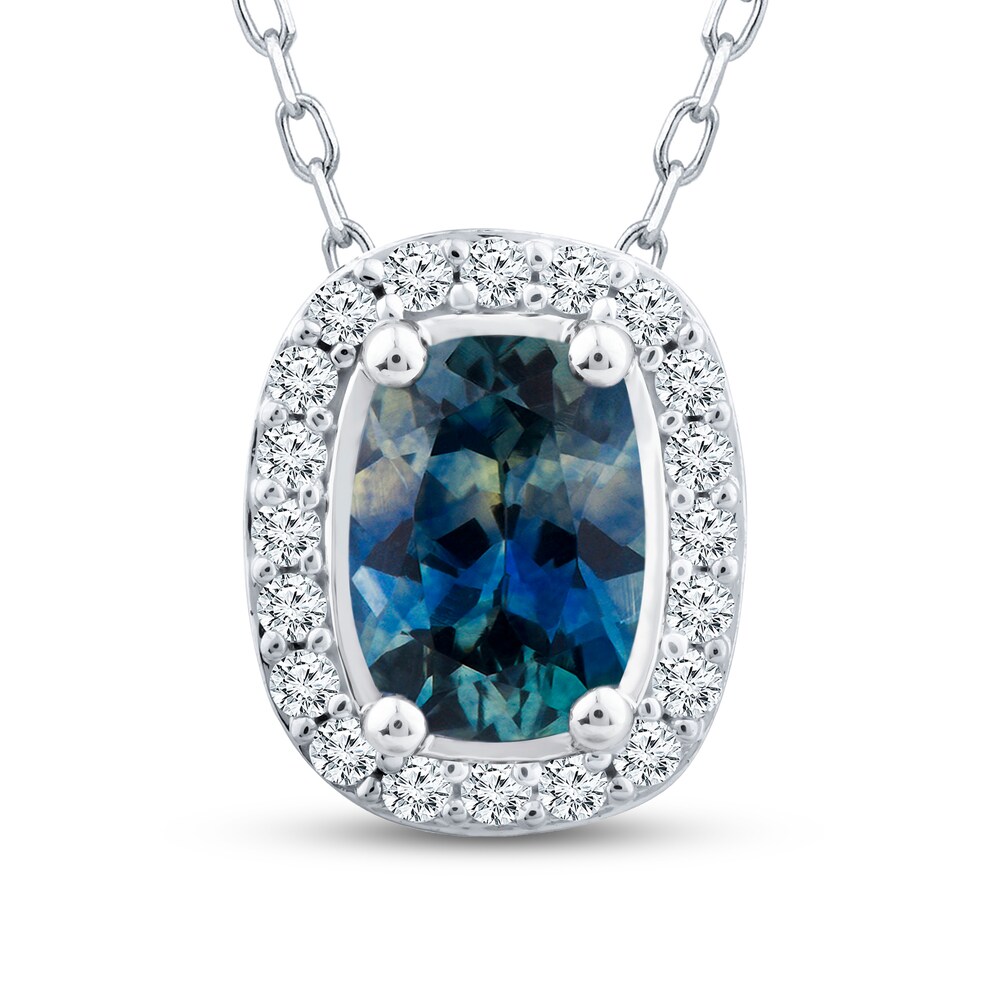 Montana Blue Natural Sapphire Necklace 1/6 ct tw Diamonds 10K White Gold h48ohOj2 Montana Blue Natural Sapphire Necklace 1/6 ct tw Diamonds 10K White Gold h48ohOj2