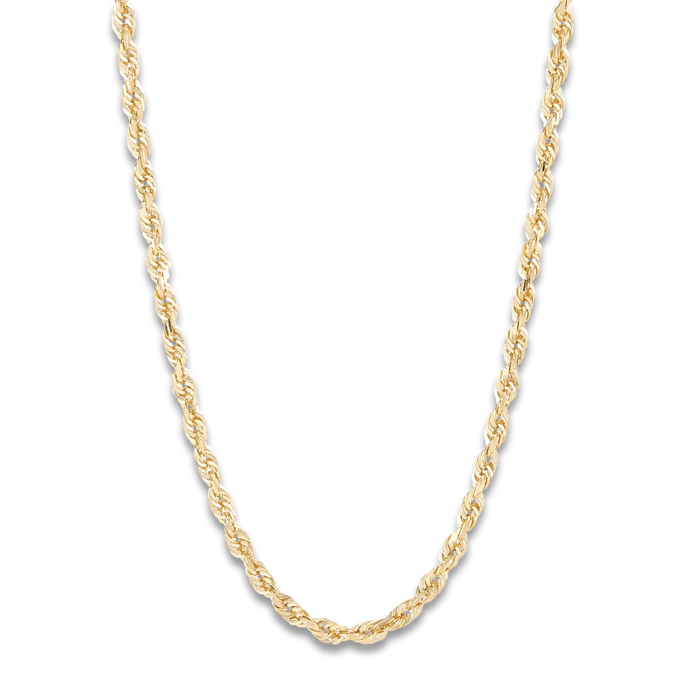 Solid Glitter Rope Necklace 14K Yellow Gold 24" 2.4mm hF5QUi6O