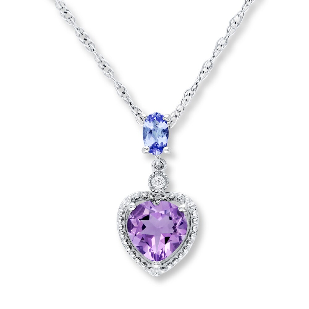 Amethyst Heart Necklace Tanzanite & Diamond Sterling Silver hKorgoKB Amethyst Heart Necklace Tanzanite & Diamond Sterling Silver hKorgoKB