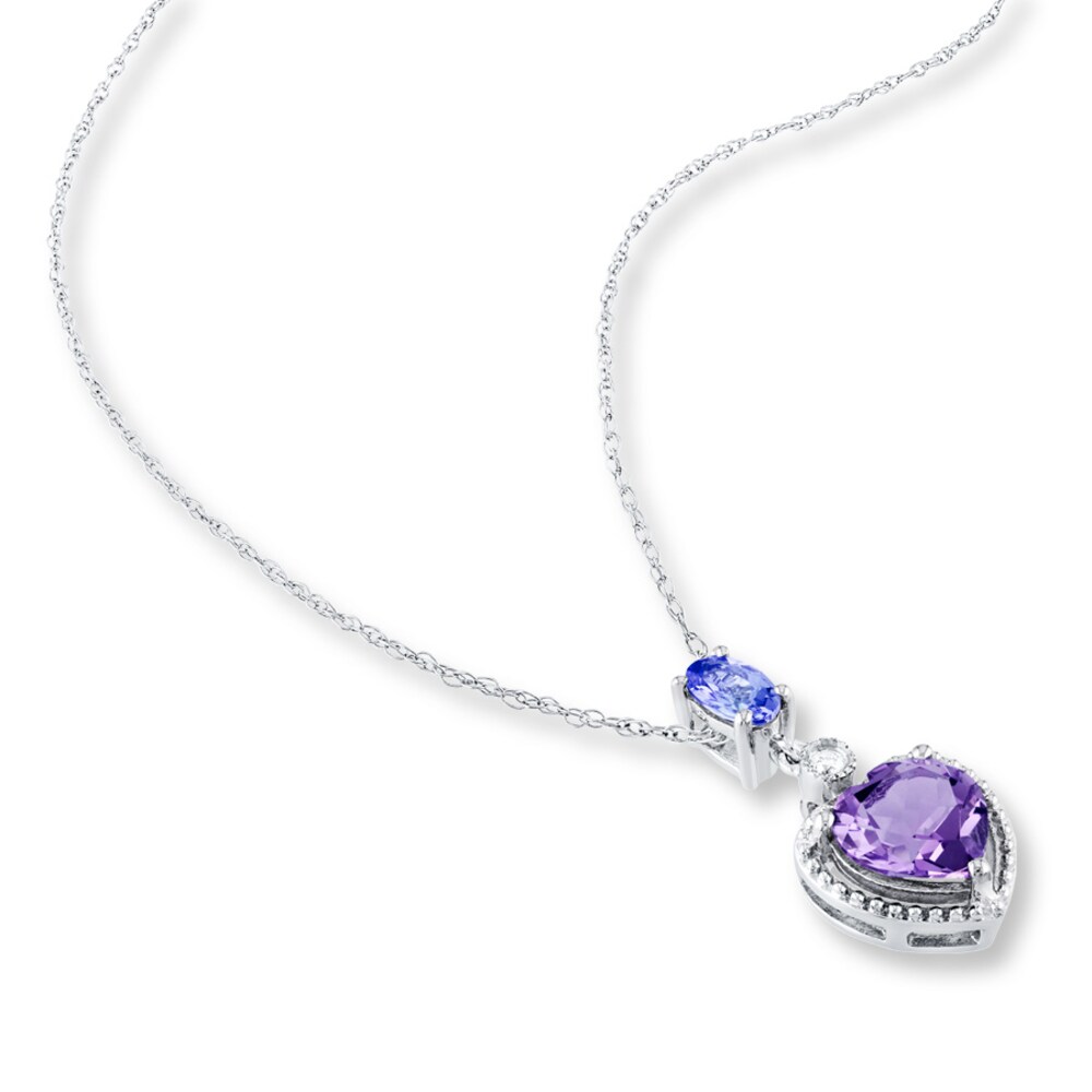 Amethyst Heart Necklace Tanzanite & Diamond Sterling Silver hKorgoKB Amethyst Heart Necklace Tanzanite & Diamond Sterling Silver hKorgoKB