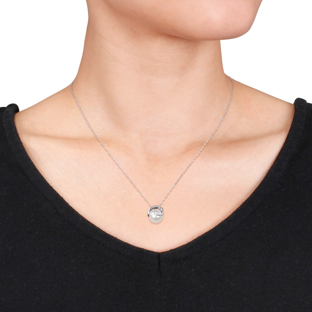 Cultured Pearl Necklace Diamond Accents 10K White Gold hOmm4GRO Cultured Pearl Necklace Diamond Accents 10K White Gold hOmm4GRO