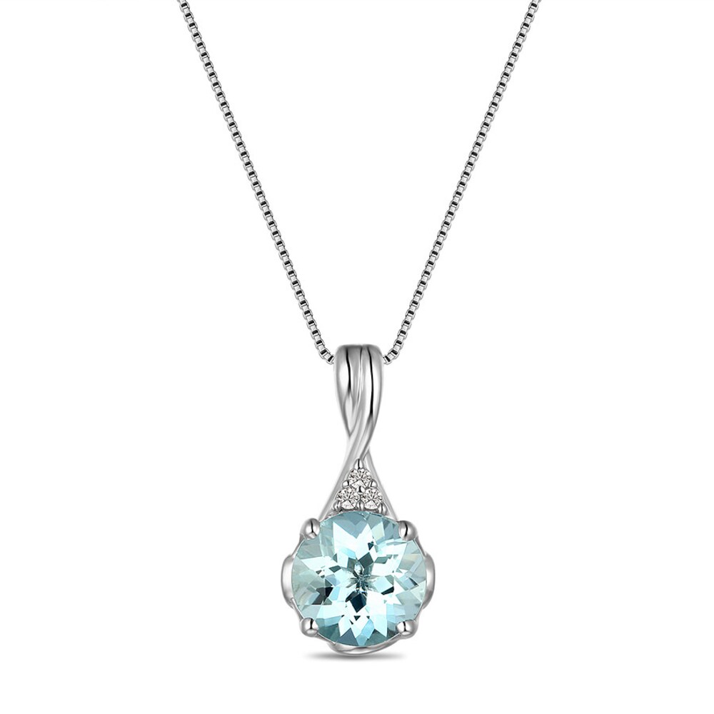 Aquamarine Diamond Accents Necklace 10K White Gold hWAaDyaK Aquamarine Diamond Accents Necklace 10K White Gold hWAaDyaK