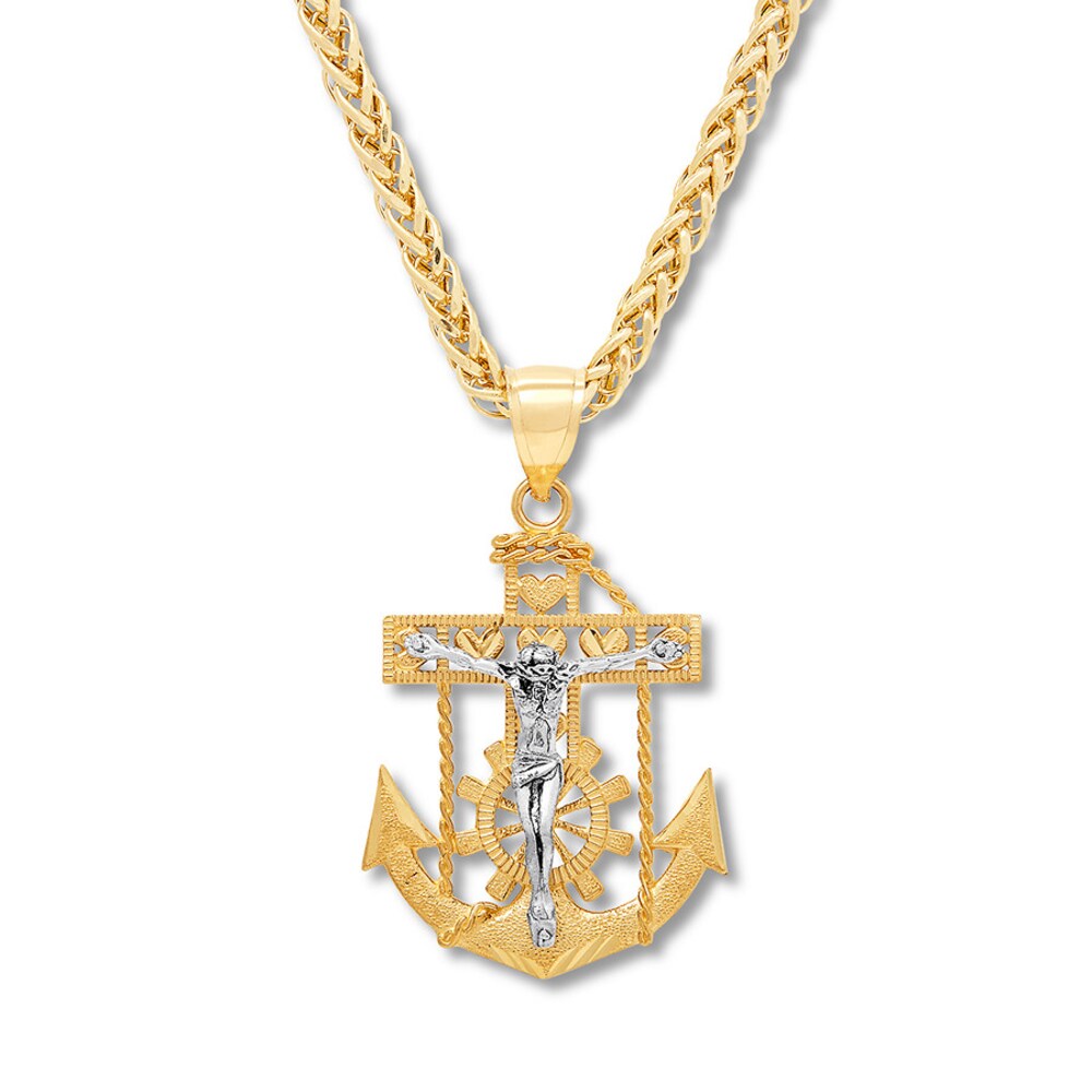 Men's Crucifix and Anchor Necklace 10K Two-Tone Gold 22" hbnFqbKD Men's Crucifix and Anchor Necklace 10K Two-Tone Gold 22" hbnFqbKD