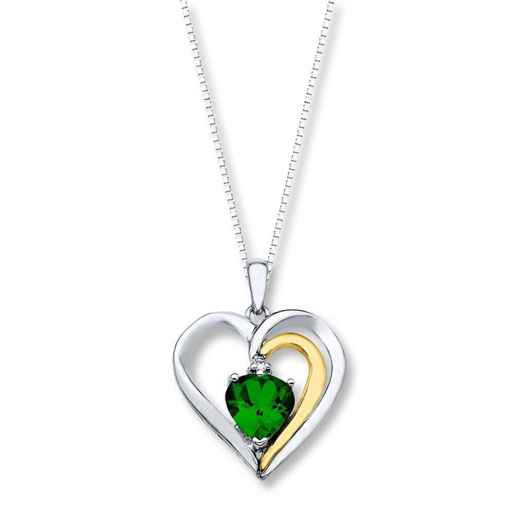 Heart Necklace Lab-Created Emerald Sterling Silver/10K Gold hpmLNS3i Heart Necklace Lab-Created Emerald Sterling Silver/10K Gold hpmLNS3i