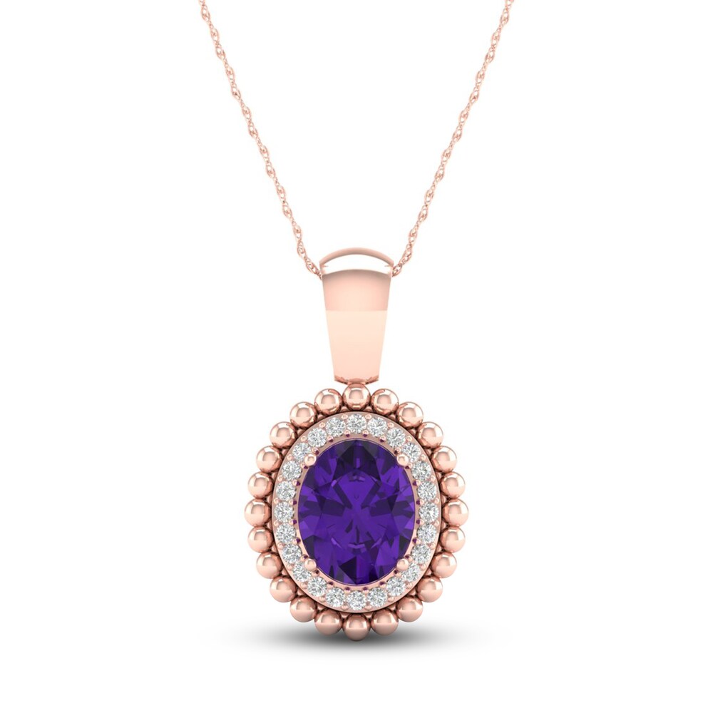 Natural Amethyst Necklace 1/6 ct tw Diamonds 14K Rose Gold 18" im1U7raq